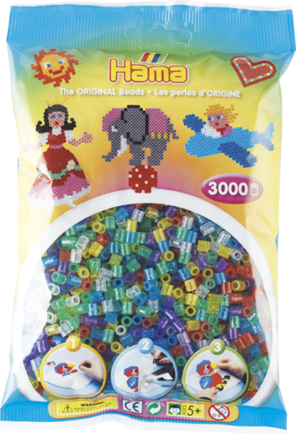 Hama Bügelperlen Midi Transparent Glitter Gemischt 3000 Stück
